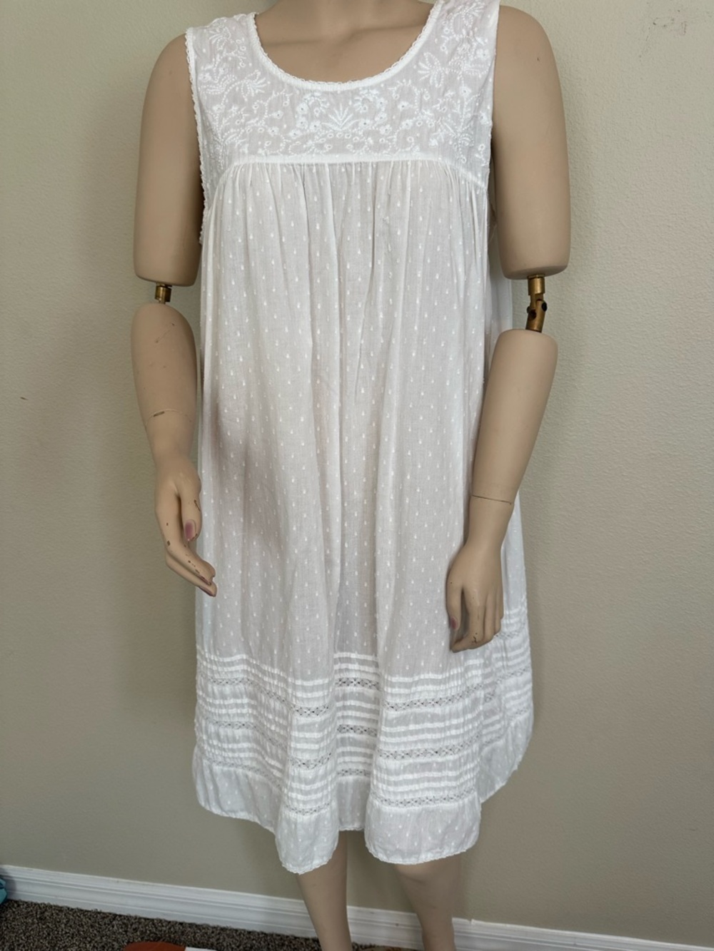 Shabby Chic Rachel Ashwell white midi nightgown cotton swiss dot embroidered